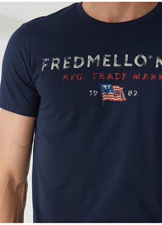Fred Mello Mavi Erkek Bisiklet Yaka Kısa Kollu Slim Fit T-Shirt FM23S23TGBLUE 4