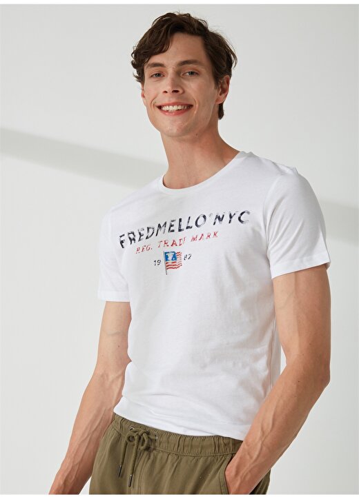 Fred Mello Bisiklet Yaka Beyaz Erkek T-Shirt FM23S23TGWHITE 1