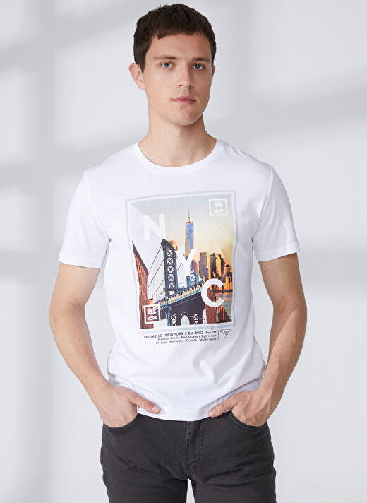 Fred Mello Bisiklet Yaka Beyaz Erkek T-Shirt FM23S37TGWHITE 1