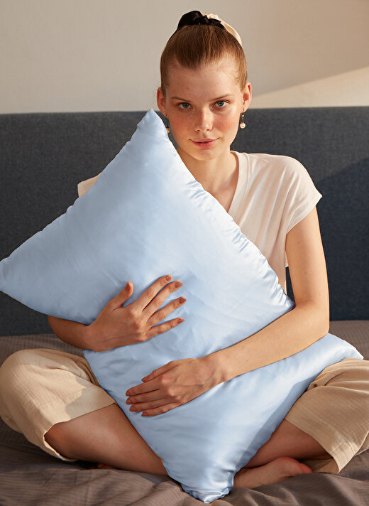 Beauty Pillow %100 İpek Yastık Kılıfı Mavi Renk (Standart 50x70cm) 1