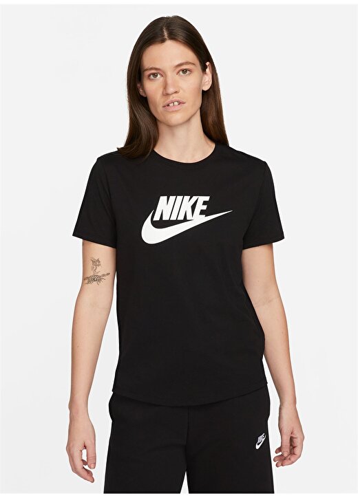 Nike Siyah - Gri - Gümüş Kadın Yuvarlak Yaka T-Shirt DX7906-010 W NSW TEE ESS ICN FTRA 2