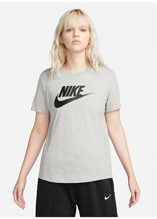 Nike Siyah - Gri - Gümüş Kadın Yuvarlak Yaka T-Shirt DX7906-063 W NSW TEE ESS ICN FTRA 4