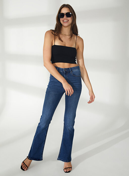 Dkny Jeans Yüksek Bel Boru Paça Normal İndigo Kadın Denim Pantolon E1RK0756 1