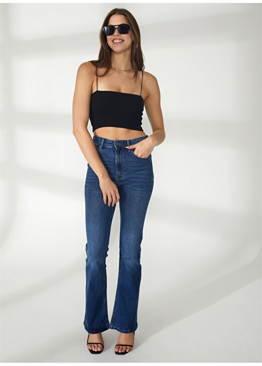 Dkny Jeans Yüksek Bel Boru Paça Normal İndigo Kadın Denim Pantolon E1RK0756 2