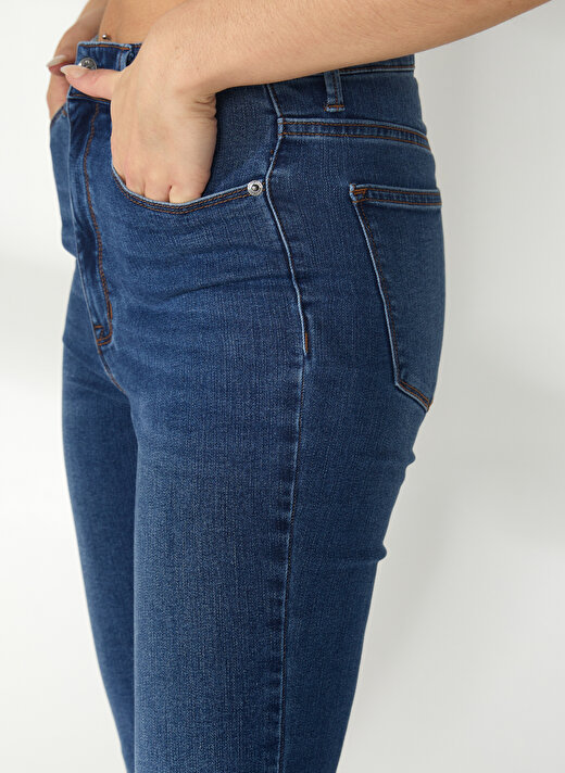 Dkny Jeans Yüksek Bel Boru Paça Normal İndigo Kadın Denim Pantolon E1RK0756 4