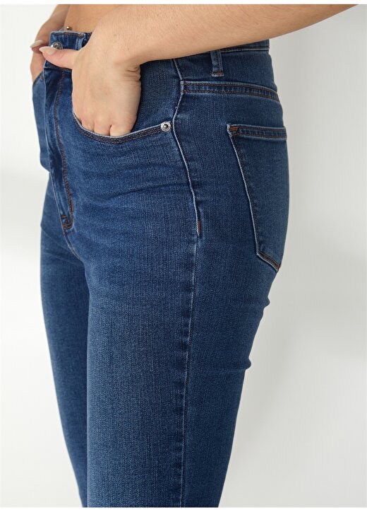 Dkny Jeans Yüksek Bel Boru Paça Normal İndigo Kadın Denim Pantolon E1RK0756 4