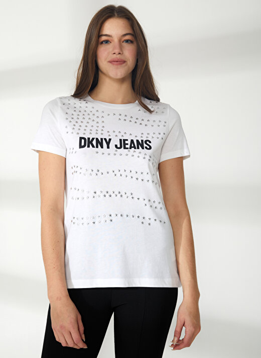 Dkny Jeans Bisiklet Yaka Desenli Beyaz Kadın T-Shirt E2KFYDNA 3