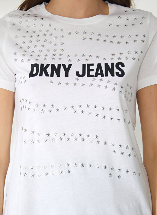 Dkny Jeans Bisiklet Yaka Desenli Beyaz Kadın T-Shirt E2KFYDNA 4