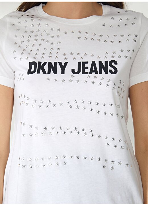 Dkny Jeans Bisiklet Yaka Desenli Beyaz Kadın T-Shirt E2KFYDNA 4