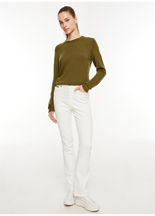 Dkny Jeans Yüksek Bel Boru Paça Normal Beyaz Kadın Denim Pantolon E2RK2756 1