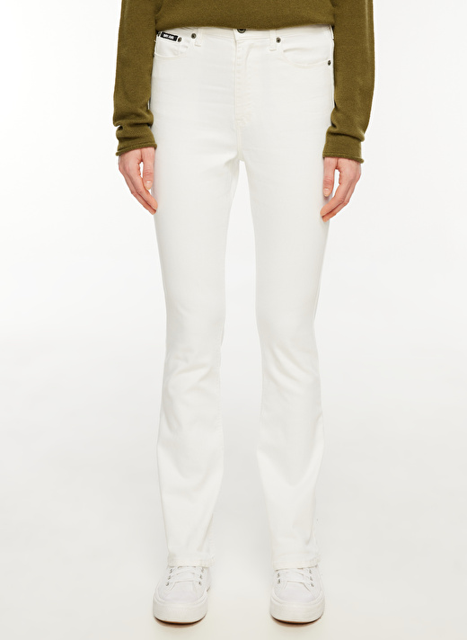 Dkny Jeans Yüksek Bel Boru Paça Normal Beyaz Kadın Denim Pantolon E2RK2756 3
