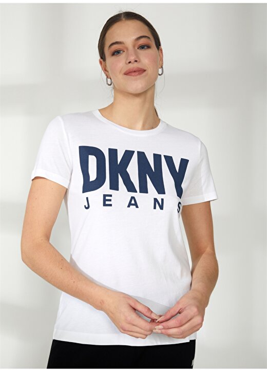 Dkny Jeans Bisiklet Yaka Baskılı Beyaz Kadın T-Shirt E31HKDNA 1