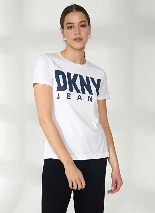 Dkny Jeans Bisiklet Yaka Baskılı Beyaz Kadın T-Shirt E31HKDNA 2