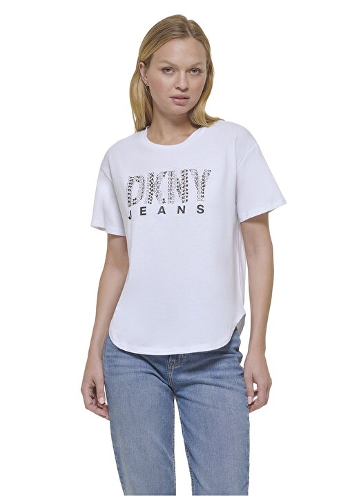 Dkny Jeans Bisiklet Yaka Baskılı Beyaz Kadın T-Shirt E31FMQ1Q 1