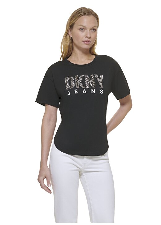 Dkny Jeans Bisiklet Yaka Baskılı Siyah Kadın T-Shirt E31FMQ1Q 3