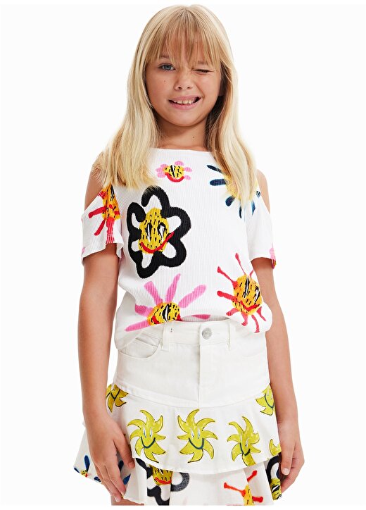 Desigual Desenli Çok Renkli Kız Çocuk T-Shirt 23SGTK15 2