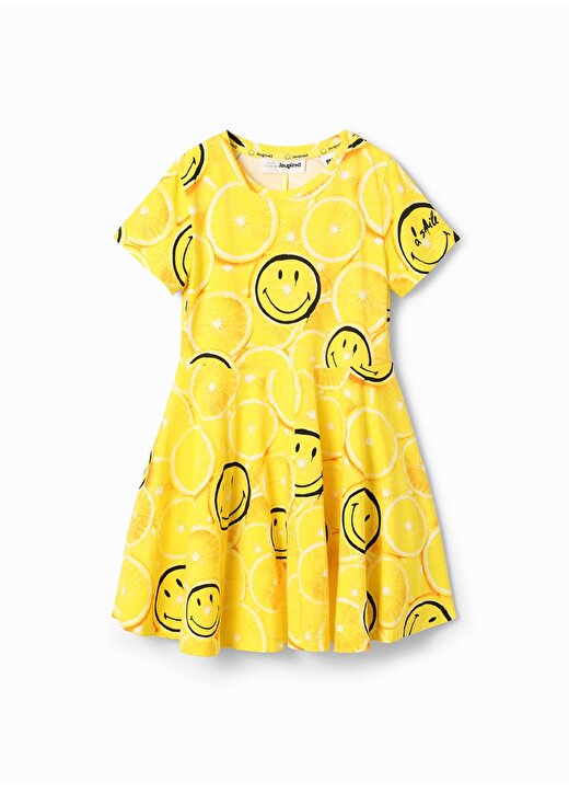 Desigual Desenli Sarı Kız Çocuk Diz Üstü Elbise 23SGVK12 1