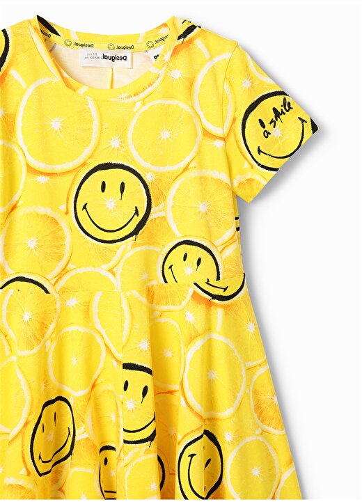 Desigual Desenli Sarı Kız Çocuk Diz Üstü Elbise 23SGVK12 2