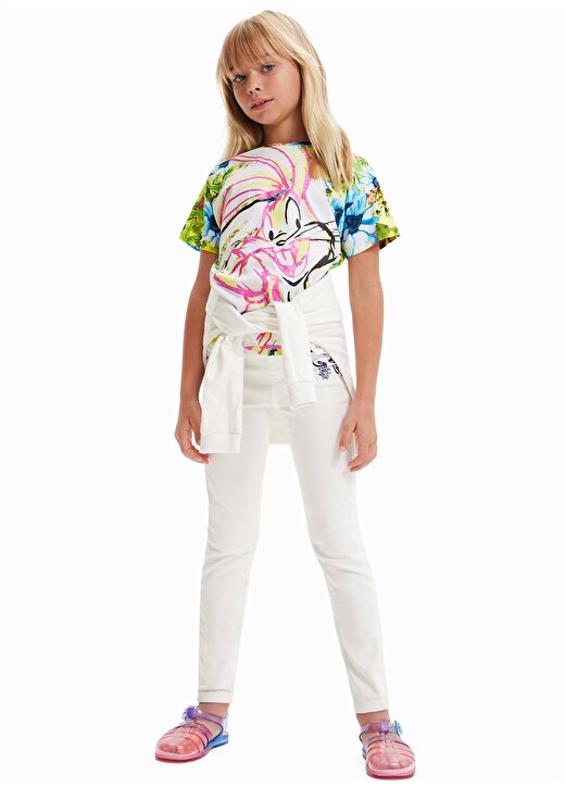 Desigual Pink Panther Baskılı Beyaz Kız Çocuk T-Shirt 1
