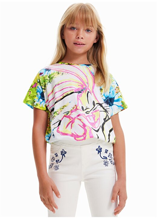 Desigual Pink Panther Baskılı Beyaz Kız Çocuk T-Shirt 2