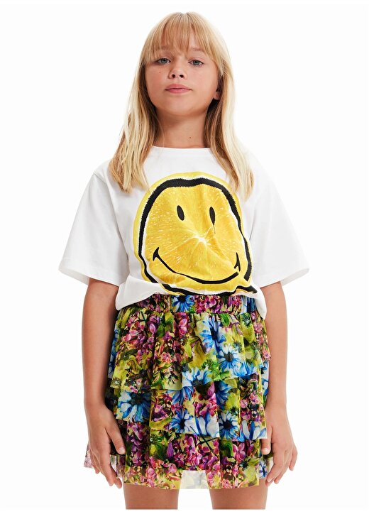 Desigual Baskılı Beyaz Kız Çocuk T-Shirt 23SBTK11 1