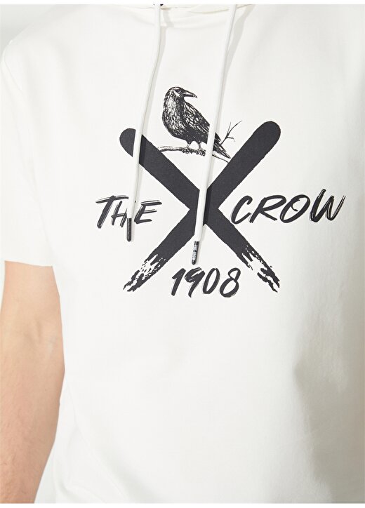 The Crow Kapüşon Yaka Beyaz Erkek Sweatshırt TC3903-100 RUN 4