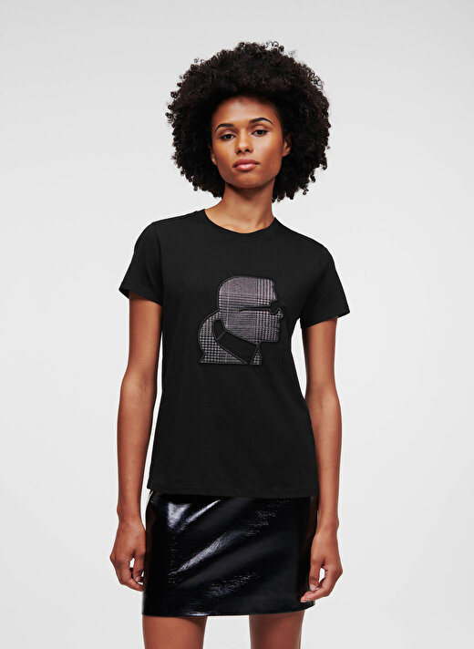 KARL LAGERFELD Bisiklet Yaka Baskılı Siyah Kadın T-Shirt 230W1711 3