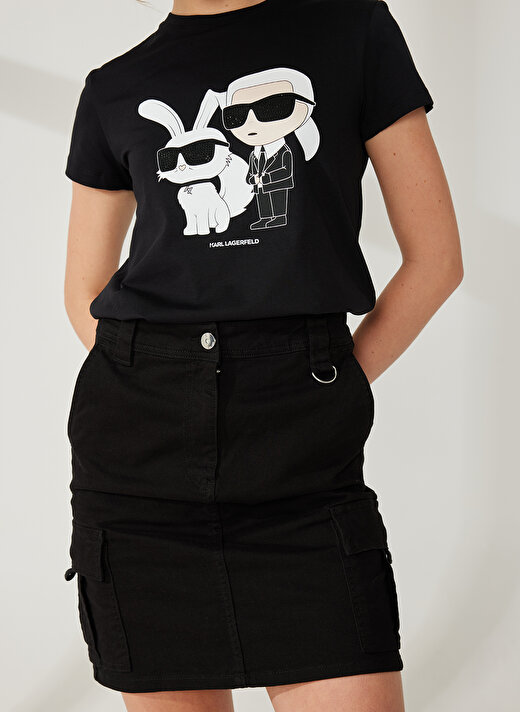 KARL LAGERFELD Bisiklet Yaka Baskılı Siyah Kadın T-Shirt 230W1709 4