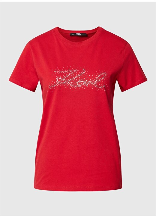 KARL LAGERFELD Bisiklet Yaka Baskılı Kırmızı Kadın T-Shirt 230W1713 3