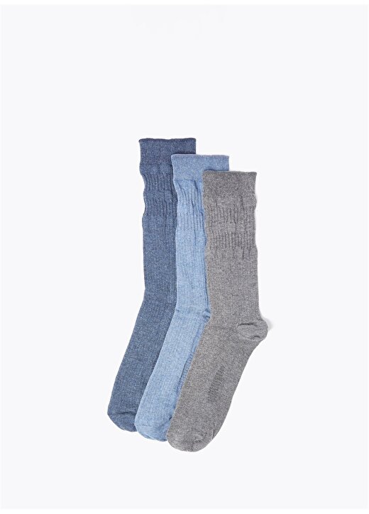 Marks & Spencer Gri - Mavi Erkek 3'Lü Yumuşak Dokulu Çorap Seti 8404G 1