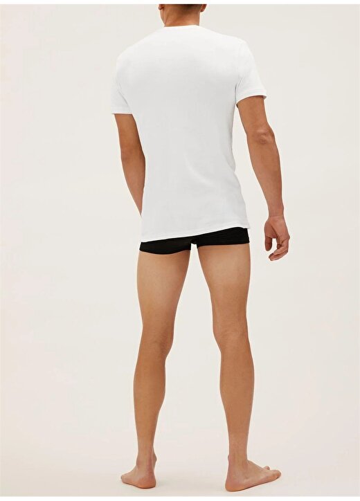 Marks & Spencer Beyaz Erkek Saf Pamuklu 3'Lü Kısa Kollu Atlet Seti 5821D 3