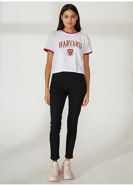 Never Say Never Harvard Baskılı Beyaz Kadın T-Shirt BYL3033 3