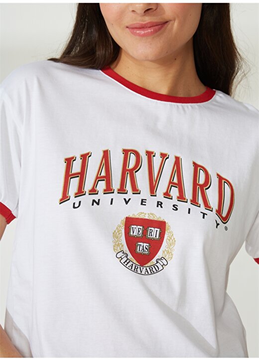 Never Say Never Harvard Baskılı Beyaz Kadın T-Shirt BYL3033 4