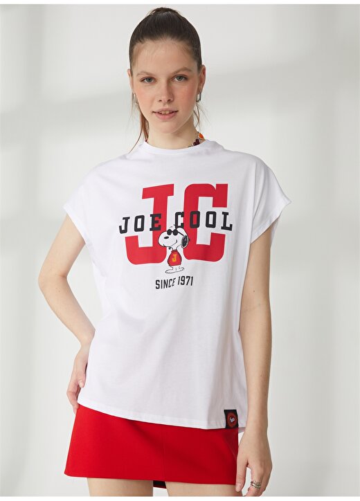 Never Say Never Snoopy Baskılı Beyaz Kadın Oversized T-Shirt BYL3015 1