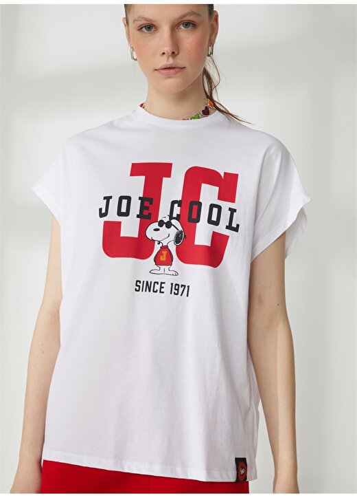 Never Say Never Snoopy Baskılı Beyaz Kadın Oversized T-Shirt BYL3015 2