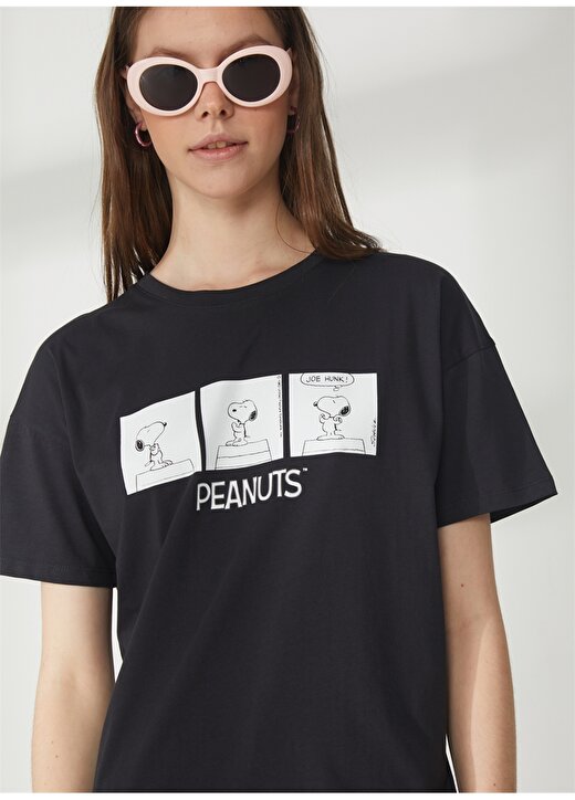 Never Say Never Snoopy Baskılı Antrasit Kadın Oversized T-Shirt BYL3009 3