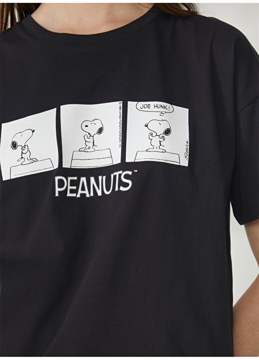 Never Say Never Snoopy Baskılı Antrasit Kadın Oversized T-Shirt BYL3009 4