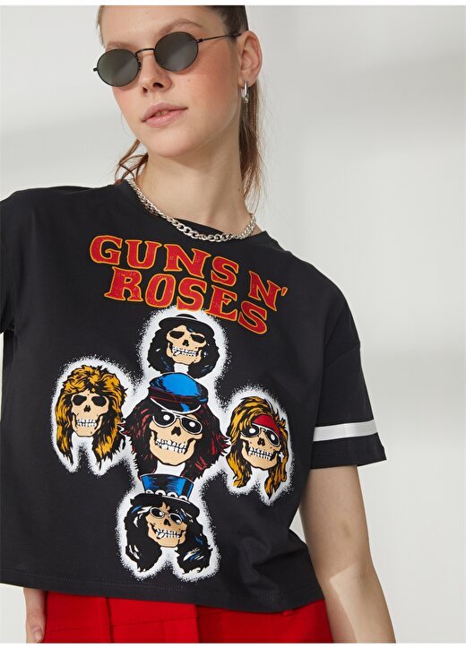 Never Say Never Guns'n Roses Baskılı Antrasit Kadın T-Shirt BYL3234 1