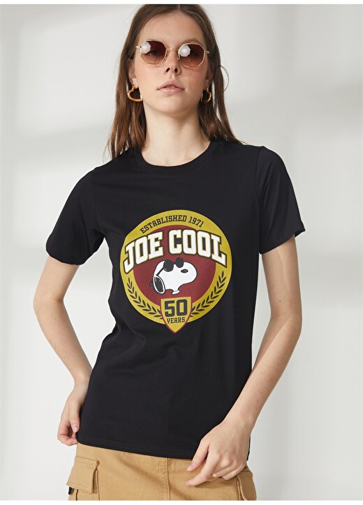 Never Say Never Snoopy Baskılı Siyah Kadın Oversized T-Shirt BYL3019 3