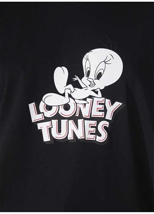 Never Say Never Looney Tunes Baskılı Siyah Kadın Oversized T-Shirt BYL3223 4