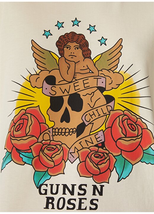 Never Say Never Guns'n Roses Baskılı Ekru Kadın T-Shirt BYL3227 4