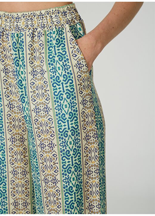 Akep Çok Renkli Kadın Yüksek Belli Desenli Keten Pantolon PTKD01158 3