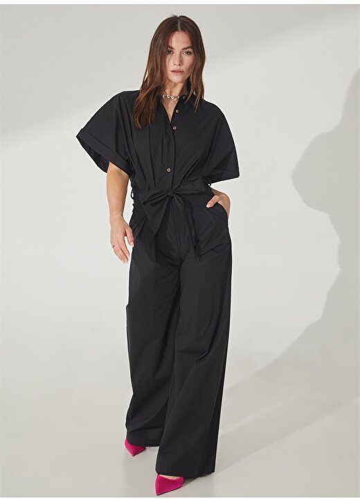 Akep Kalp Yaka Düz Siyah Diz Altı Kadın Elbise VSKD01134 2