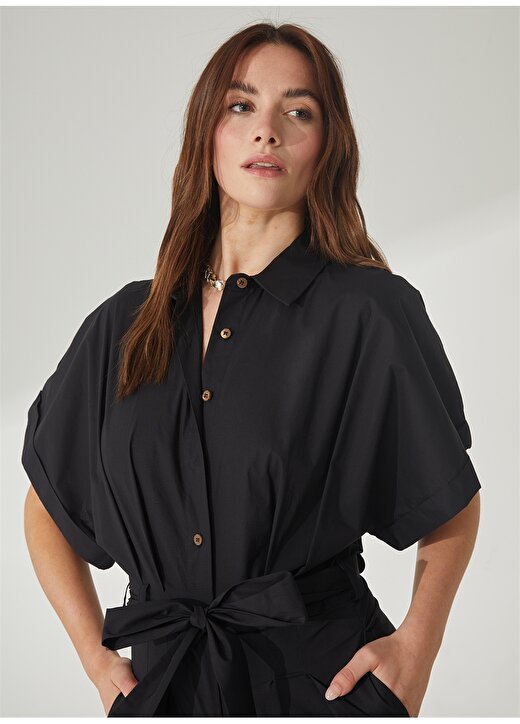 Akep Kalp Yaka Düz Siyah Diz Altı Kadın Elbise VSKD01134 3