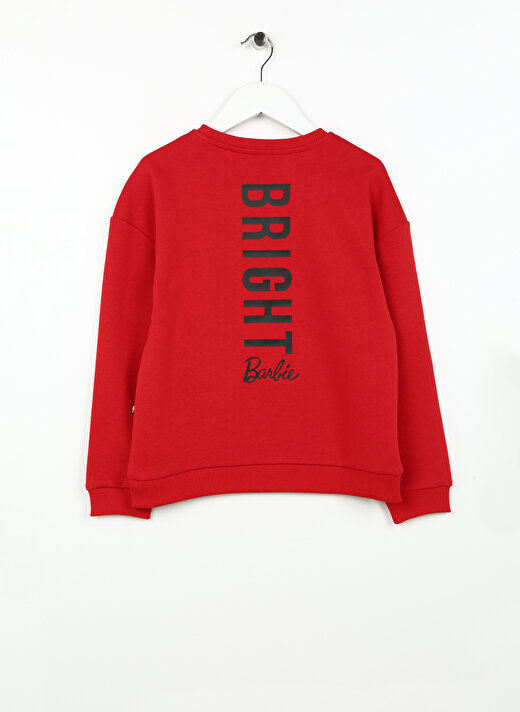 Barbie Kırmızı Kız Çocuk Bisiklet Yaka Düşük Omuz Oversize Baskılı Sweatshirt BRB3WG-SWT12  2