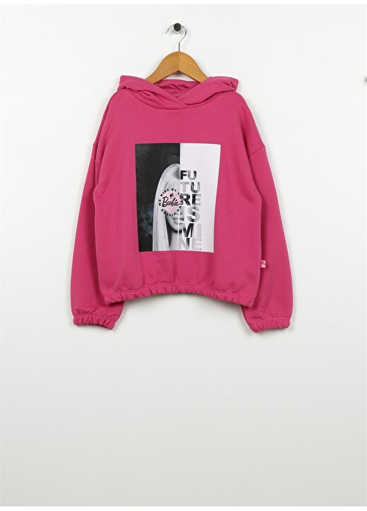 Barbie Pembe Kız Çocuk Kapüşonlu Düşük Omuz Oversize Baskılı Sweatshirt BRB3WG-SWT28 1