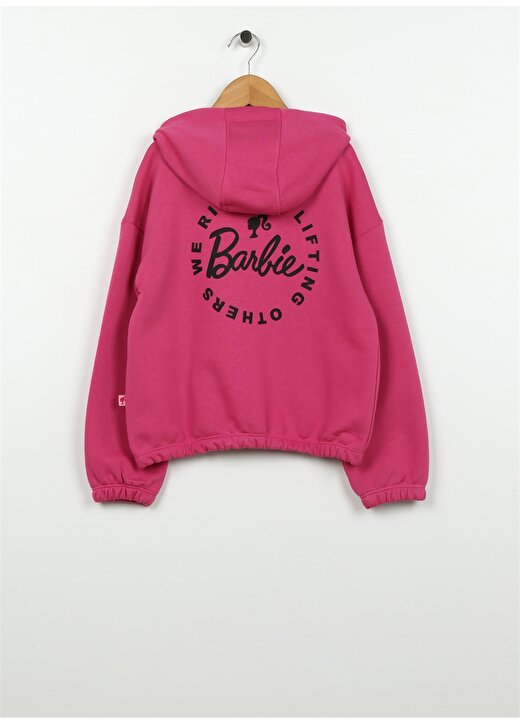 Barbie Pembe Kız Çocuk Kapüşonlu Düşük Omuz Oversize Baskılı Sweatshirt BRB3WG-SWT28 3
