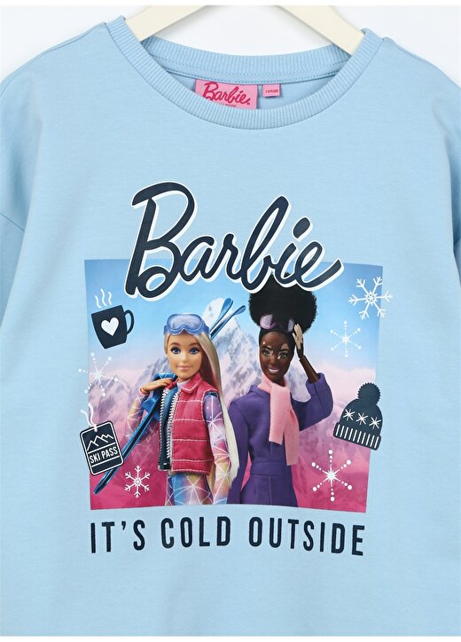 Barbie Mavi Kız Çocuk Bisiklet Yaka Düşük Omuz Oversize Baskılı Sweatshirt BRB3WG-SWT10 3