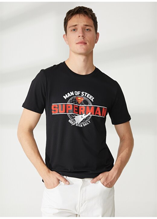 Never Say Never Superman Baskılı Siyah Erkek T-Shirt BYL3130 1