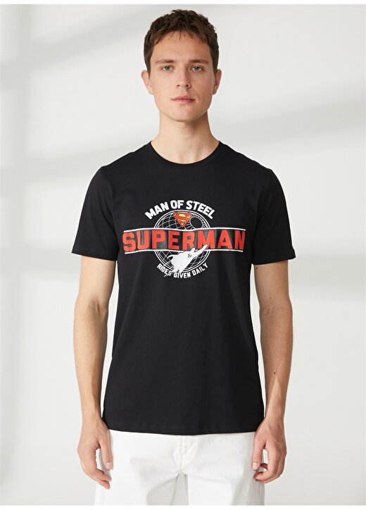 Never Say Never Superman Baskılı Siyah Erkek T-Shirt BYL3130 3